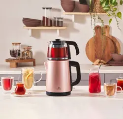 چاییساز برقی کاراجا مدل retro glass استیل رزگلد