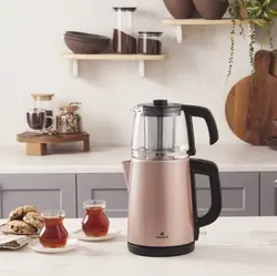 چاییساز برقی کاراجا مدل retro glass استیل رزگلد
