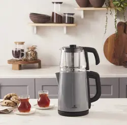 چاییساز برقی کاراجا مدل retro glass استیل خاکستری