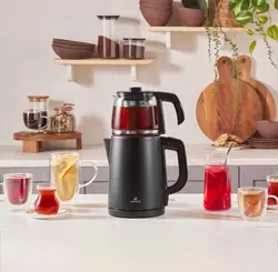 چاییساز برقی کاراجا مدل retro glass استیل مشکی