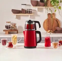 چاییساز برقی کاراجا مدل retro glass استیل قرمز