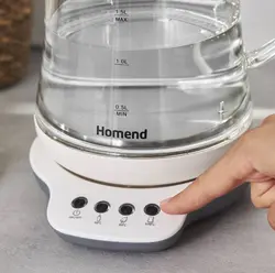 چاییساز برقی هومند مدل Royaltea 1746h سفید تمام شیشه ای