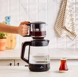 چاییساز برقی کاراجا مدل Glass Tea XL دسته رزگلد