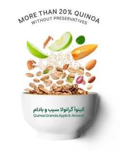 کینوا گرانولا سیب و بادام شیشه 380 گرمی | کینولند