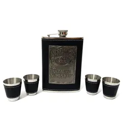 ست قمقمه جیبی با روکش چرم مشکی طرح جک دنیلز