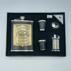 ست قمقمه جیبی دو شات چرم با فندک مدل جک دنیلز