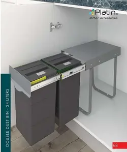 سطل زباله دو مخزنه 24 لیتری پلاتین کد 3661 - دیاموند یراق