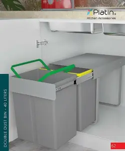 سطل زباله دو مخزنه 40 لیتری پلاتین کد3633 - دیاموند یراق