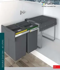 سطل زباله دو مخزنه هایلوکس 40 لیتری پلاتین کد 3653 - دیاموند یراق