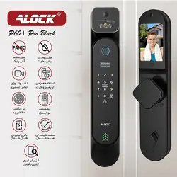 قفل اثر انگشتی دیجیتال و دستگیره تشخیص چهره و چشمی دار ALOCK مدل P60+ Pro 2023 رنگ طلایی و مشکی - دیاموند یراق