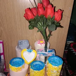 مجموعه سه تایی بیس جا شمعی با سنگ مصنوعی 