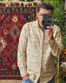 پیراهن کنفی مردانه طرح گلیم مناسب فصل