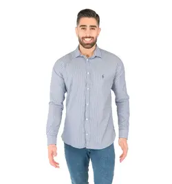 پیراهن مردانه آستین بلند راه راه آبی - فروشگاه اینترنتی پوشاک کالا پرشین