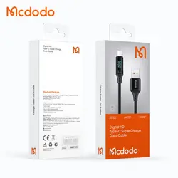 کابل شارژ سریع تایپ سی 66W مک دودو مدل CA-1080 داراي نمایشگر دیجیتال طول 1.2 متر