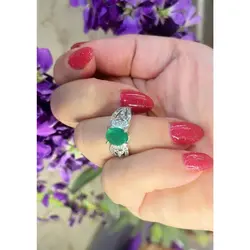 انگشترنقره زنانه با زمرد زامیبیا اصلی کارشناسی شده