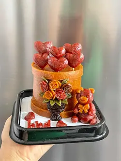 مینی کیک لواشکی دو نفره با عروسک خرسی + سس لواشک