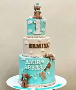 کیک تولد/کیک پسرانه/ماکت کیک/کیک سه طبقه/ کیک آبی پسرانه