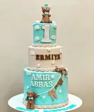 کیک تولد/کیک پسرانه/ماکت کیک/کیک سه طبقه/ کیک آبی پسرانه