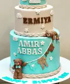 کیک تولد/کیک پسرانه/ماکت کیک/کیک سه طبقه/ کیک آبی پسرانه