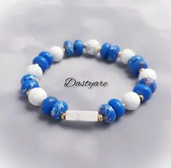 دستبند کشی+سنگ هایولیت+سنگ فیروزه آفریقایی کد ۳۴