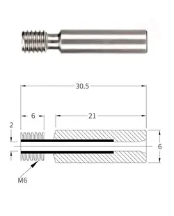 پیچ سوراخ دار اکسترودر MK8 M6X30 پرینتر سه بعدی بدون تفلون