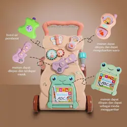 واکر موزیکال طرح قورباغه کرم قهوه ای کد 999 برند Baby Music Walker