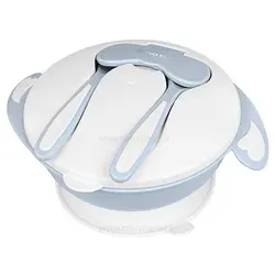 ظرف غذا چسبان و قاشق کیکابو Kikkaboo رنگ طوسی-آبی