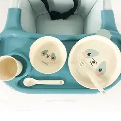 ظرف غذاي بامبو 5 تکه طرح پاندا رنگ آبی کيکابو Kikkaboo