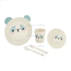 ظرف غذاي بامبو 5 تکه طرح پاندا رنگ آبی کيکابو Kikkaboo