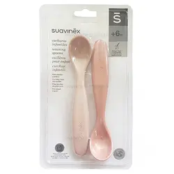 قاشق دو عددی رنگ صورتی گلبهی +6 ماه سواوینکس Suvainex