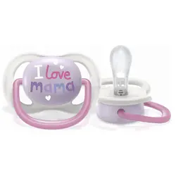 پستانک تکی الترا ایر 0-6 ماه طرح I LOVE MAMA رنگ یاسی اونت Avent (فاقد جعبه)