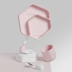 ست ظرف غذا سیلیکونی رنگ صورتی هی اور شی Heorshe