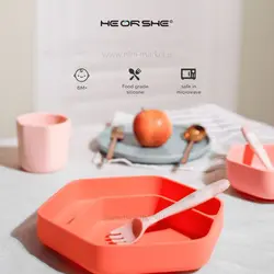 ست ظرف غذا سیلیکونی رنگ طوسی هی اور شی Heorshe
