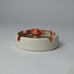 زیرسیگاری سرامیکی دست‌ساز طرح‌های قارچ و کاکتوس