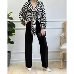 شومیز عیدانه گورخری مدل یقه شکاری