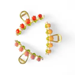 کلیپس فلزی مجلسی طرح گل لاله در سه رنگ