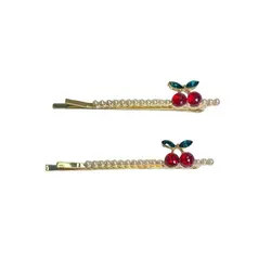 سنجاق انبری آلبالو فلزی با کریستال و مروارید