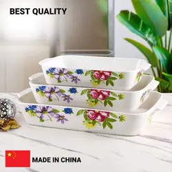 تابه 3 تایی گلدار جینی خارجی مستطیل(مقاوم به حرارت) - فروشگاه کریستال فروزان | Forozan Crystal