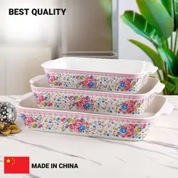 تابه 3 تایی گلدار جینی خارجی مستطیل(مقاوم به حرارت) - فروشگاه کریستال فروزان | Forozan Crystal