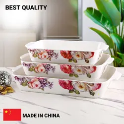 تابه 3 تایی گلدار جینی خارجی مستطیل(مقاوم به حرارت) - فروشگاه کریستال فروزان | Forozan Crystal