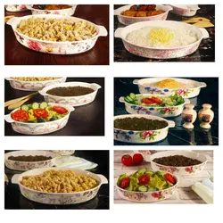 تابه 3 تایی گلدار جینی خارجی مستطیل(مقاوم به حرارت) - فروشگاه کریستال فروزان | Forozan Crystal