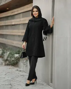 مانتو یقه هفت گلدوزی پارچه شانتون اندونزی جت بلک کد 2567