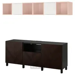 ترکیب کابینت برای تلویزیون ایکیا مدل IKEA BESTÅ / EKET رنگ مشکی-قهوه ای صورتی کمرنگ/روکش بلوط رنگ آمیزی شده