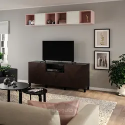 ترکیب کابینت برای تلویزیون ایکیا مدل IKEA BESTÅ / EKET رنگ مشکی-قهوه ای صورتی کمرنگ/روکش بلوط رنگ آمیزی شده