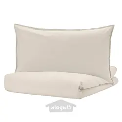 روکش لحاف و 2 عدد روبالشی ایکیا مدل IKEA ÄNGSLILJA رنگ خاکستری روشن-بژ
