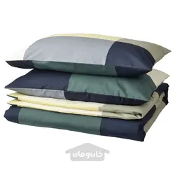 روکش لحاف و 2 عدد روبالشی ایکیا مدل IKEA BRUNKRISSLA رنگ سبز/چند رنگ