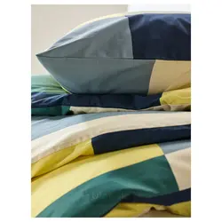 روکش لحاف و 2 عدد روبالشی ایکیا مدل IKEA BRUNKRISSLA رنگ سبز/چند رنگ
