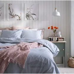 روکش لحاف و روبالشی ایکیا مدل IKEA BERGPALM رنگ آبی / راه راه