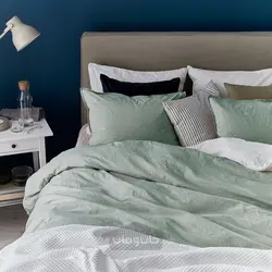 روکش لحاف و 2 عدد روبالشی ایکیا مدل IKEA BERGPALM رنگ سبز/راه راه
