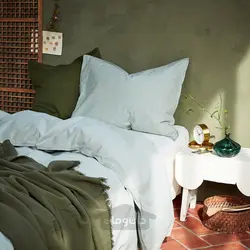 روکش لحاف و 2 عدد روبالشی ایکیا مدل IKEA BERGPALM رنگ سبز/راه راه